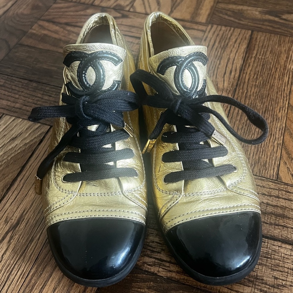 Gold Chanel Bowling Shoes